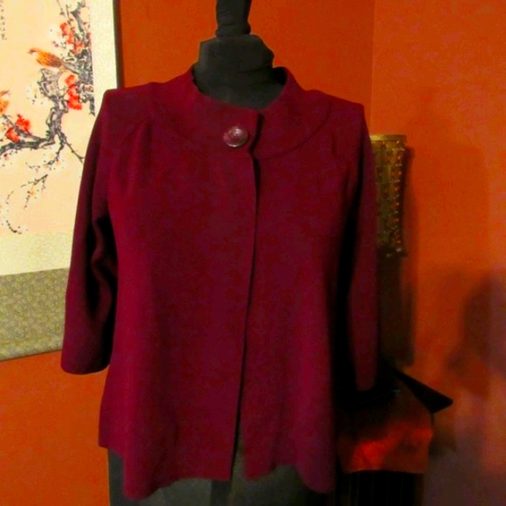 🌹 Lovely Deep Rich Bordeaux Burgundy Cropped One Button Cardigan - S - Picture 6 of 16